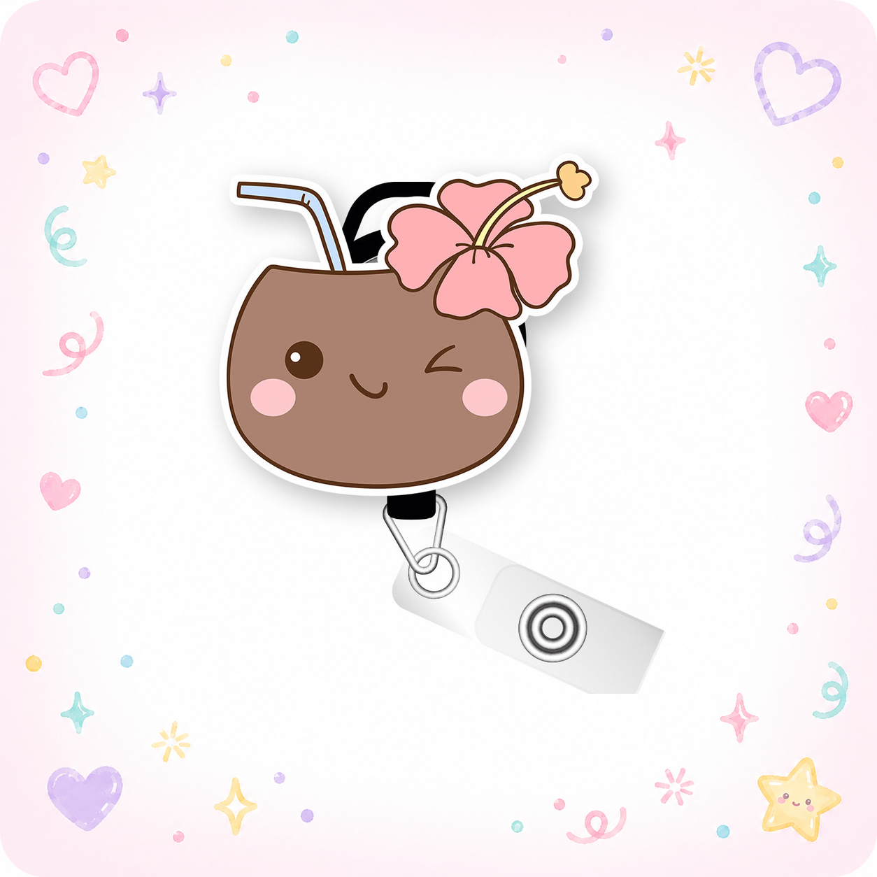 Winking Coconut Pop Topper Swapfinity Retractable ID Badge Reel - - Topperswap