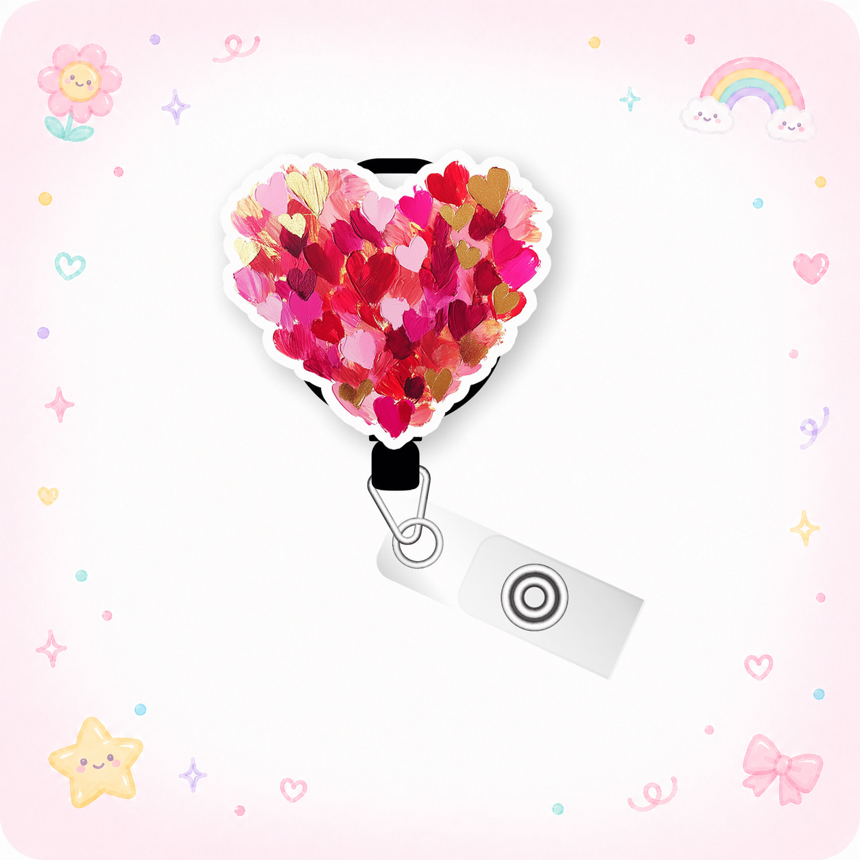 Brushed Heart Confetti Pop Topper Swapfinity Retractable ID Badge Reel - - Topperswap