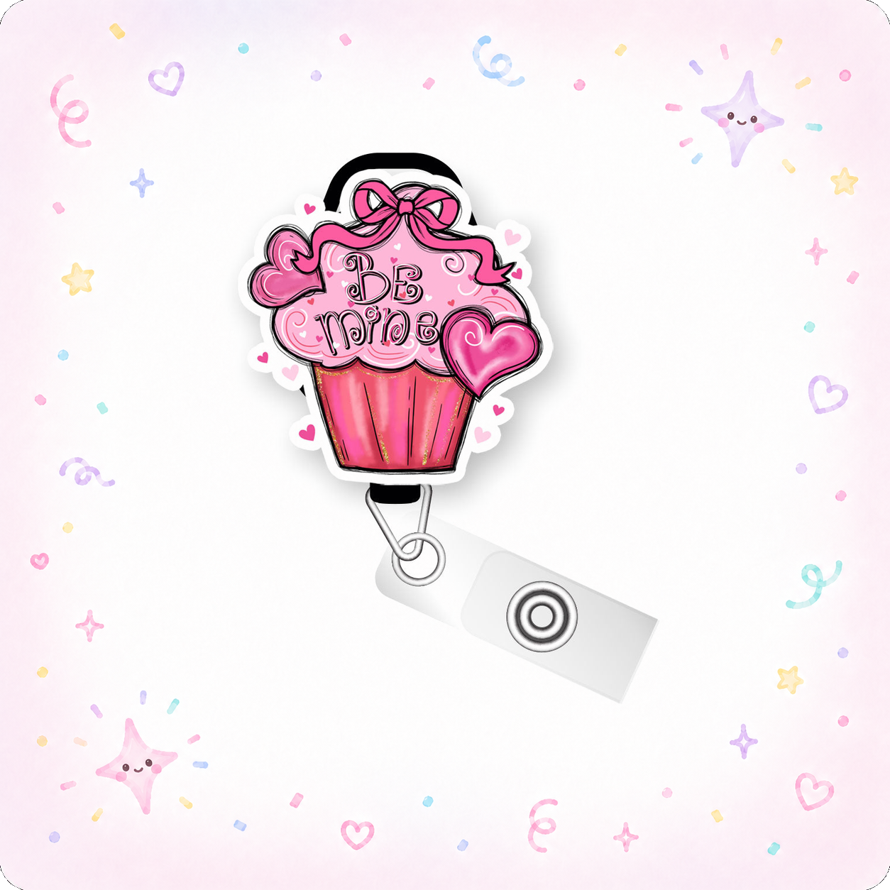 Be Mine Cupcake Pop Topper Swapfinity Retractable ID Badge Reel - - Topperswap