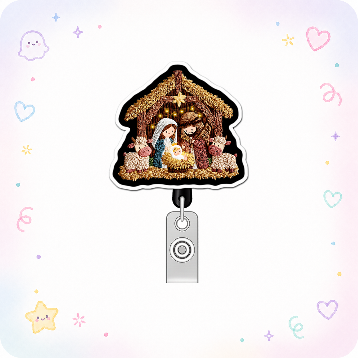Nativity Scene Sage Pop Topper Swapfinity Retractable ID Badge Reel - - Topperswap