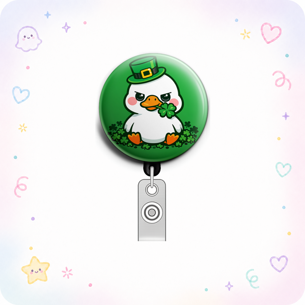 Silly Goose Shamrock Swapfinity Retractable ID Badge Reel - - Topperswap