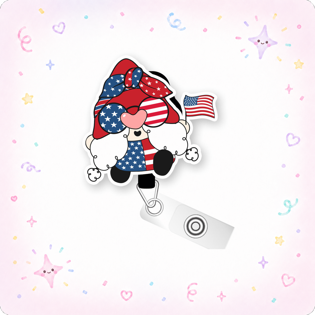 Fun Patrioric Gnome Pop Topper Swapfinity Retractable ID Badge Reel - - Topperswap