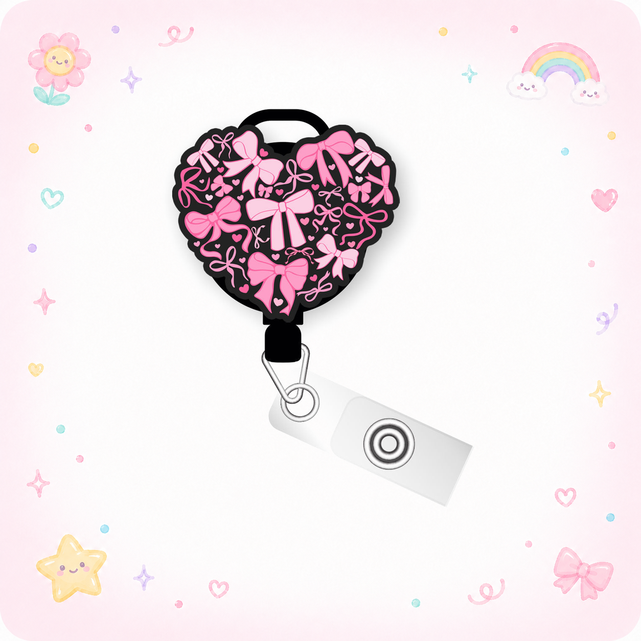 Bow-Tied Heart Pop Topper Swapfinity Retractable ID Badge Reel - - Topperswap