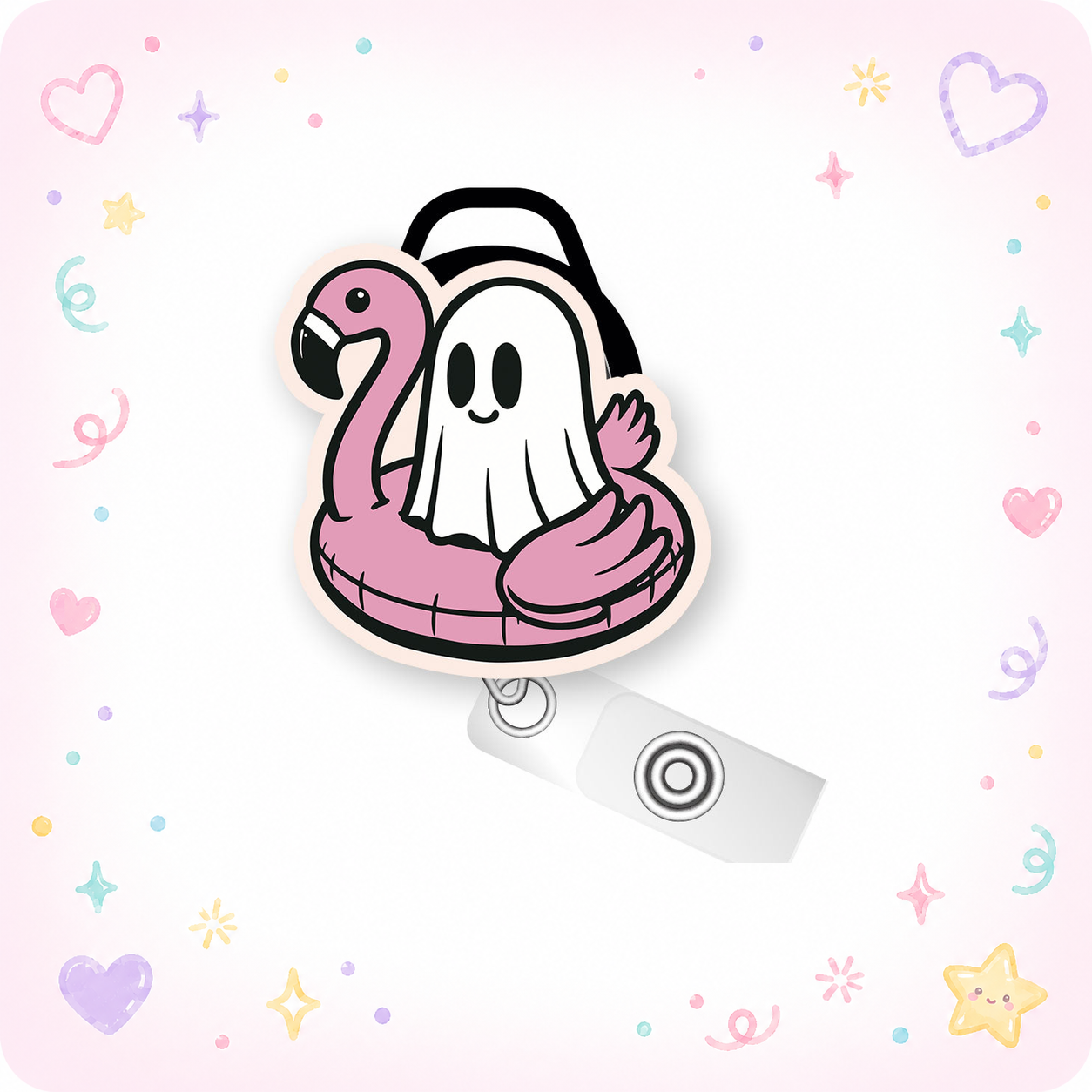 Ghost Halloween Pop Topper Swapfinity Retractable ID Badge Reel - - Topperswap