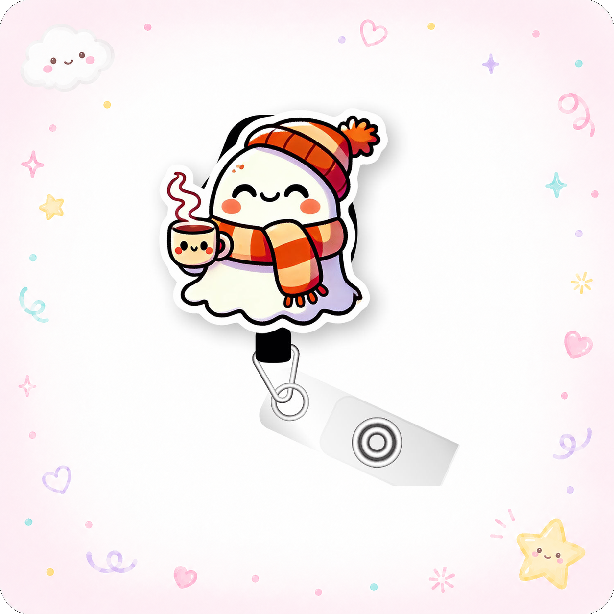 Cozy Ghost Pop Topper Swapfinity Retractable ID Badge Reel - - Topperswap