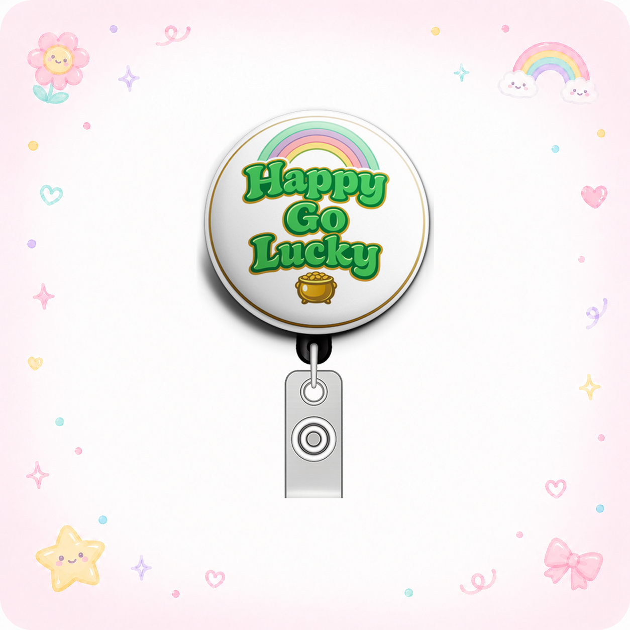 Happy Go Lucky Retro 🍀✨ Swapfinity Retractable ID Badge Reel - - Topperswap