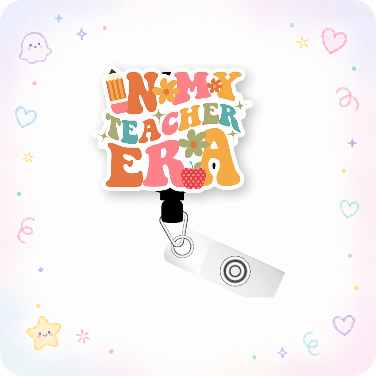 Teacher Era Pop Topper Swapfinity Retractable ID Badge Reel - - Topperswap