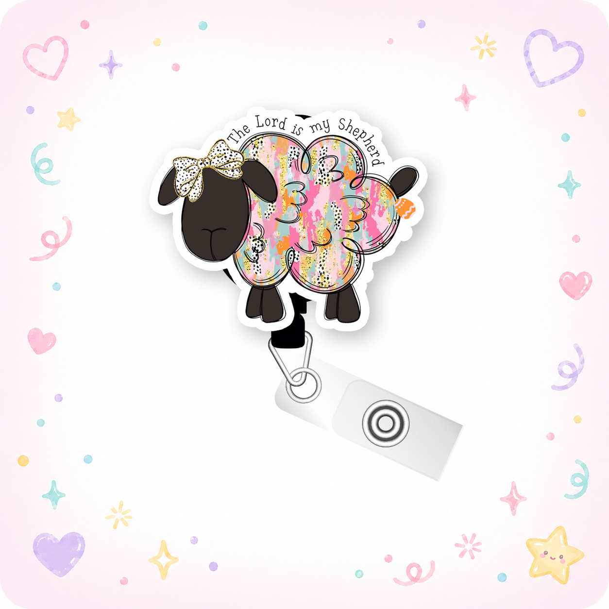 Psalm 23:1 Sheep Pop Topper Swapfinity Retractable ID Badge Reel - - Topperswap