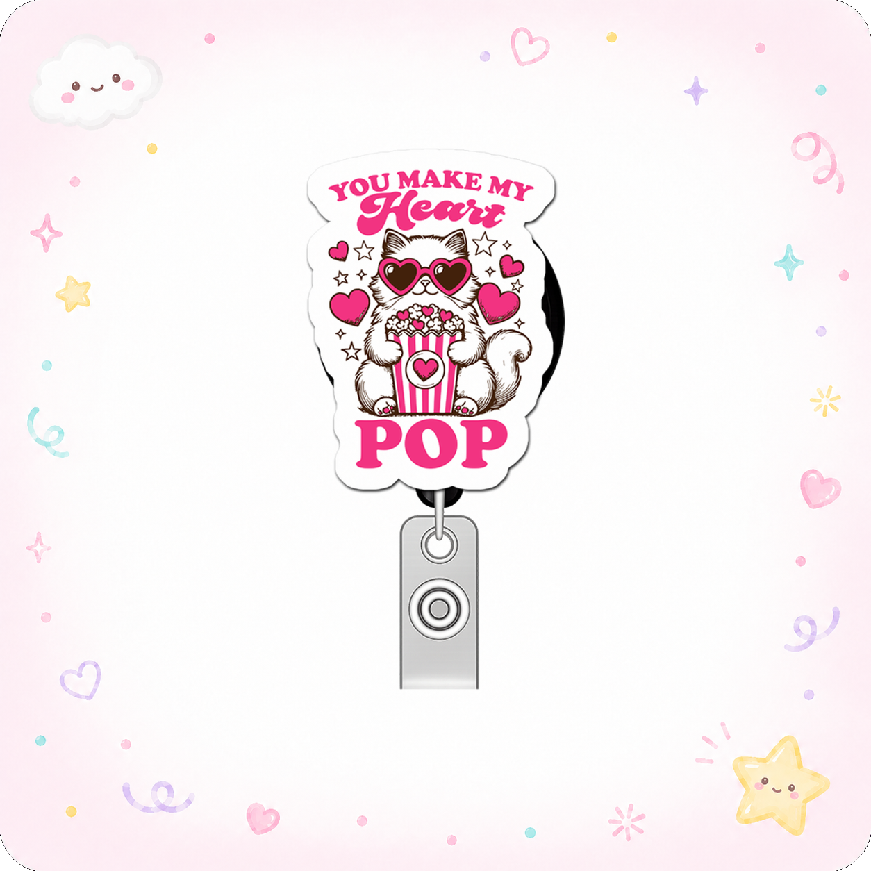 Fluffy Love Guru Pop Topper Swapfinity Retractable ID Badge Reel - - Topperswap