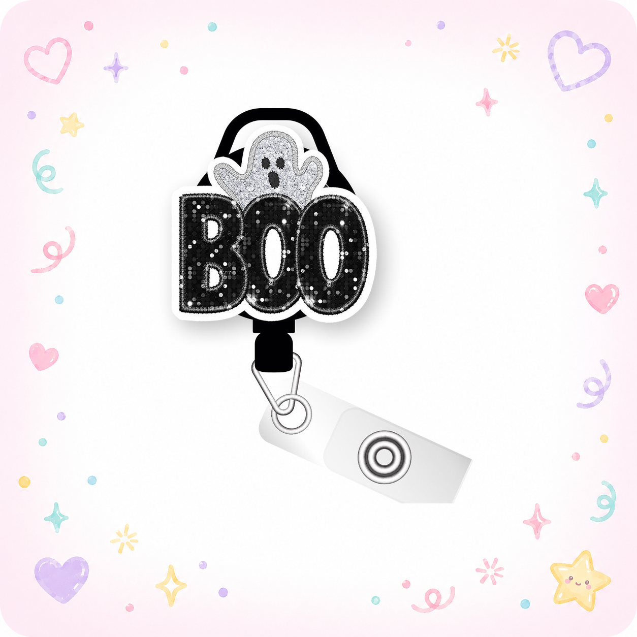Boo-tiful Glitter Ghost Pop Topper Swapfinity Retractable ID Badge Reel - - Topperswap