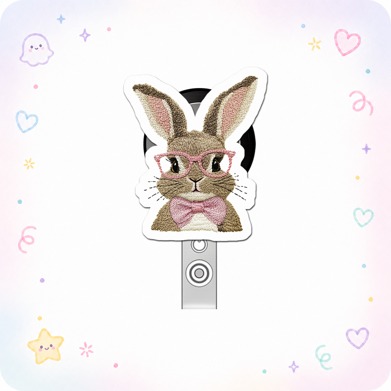 Hipster Bunny Guru Pop Topper Swapfinity Retractable ID Badge Reel - - Topperswap