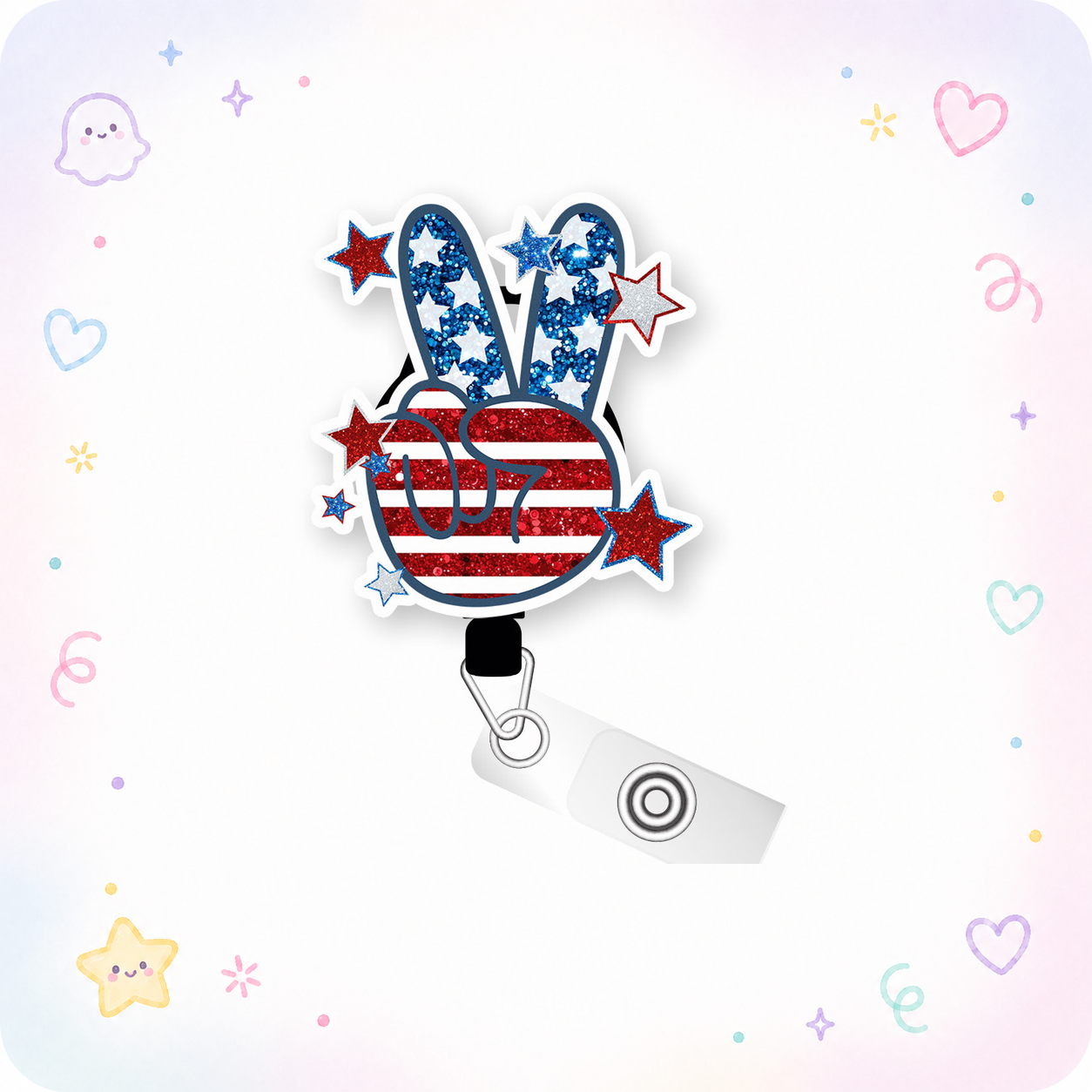 Peace Out, America Pop Topper Swapfinity Retractable ID Badge Reel - - Topperswap