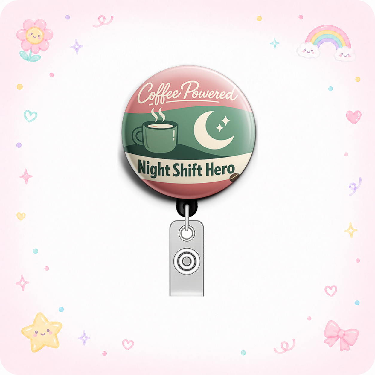 Coffee Powered Night Shift Hero Swapfinity Retractable ID Badge Reel - - Topperswap