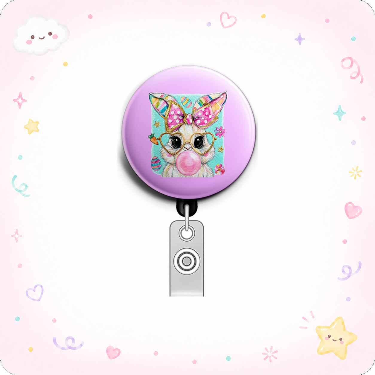 Bubblegum Bunny Swapfinity Retractable ID Badge Reel - - Topperswap