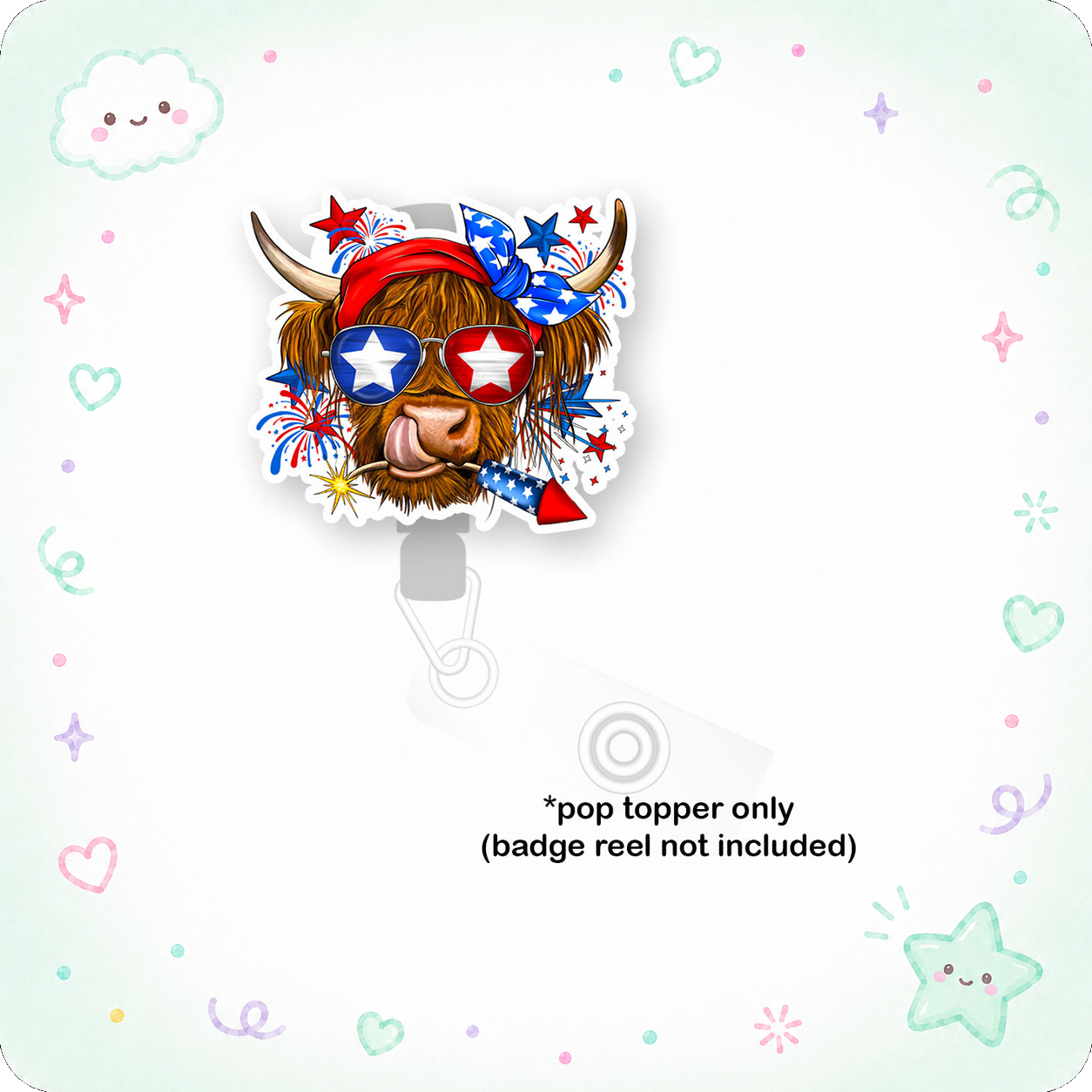 Firecracker Patriotic Cow Pop Topper - - Topperswap