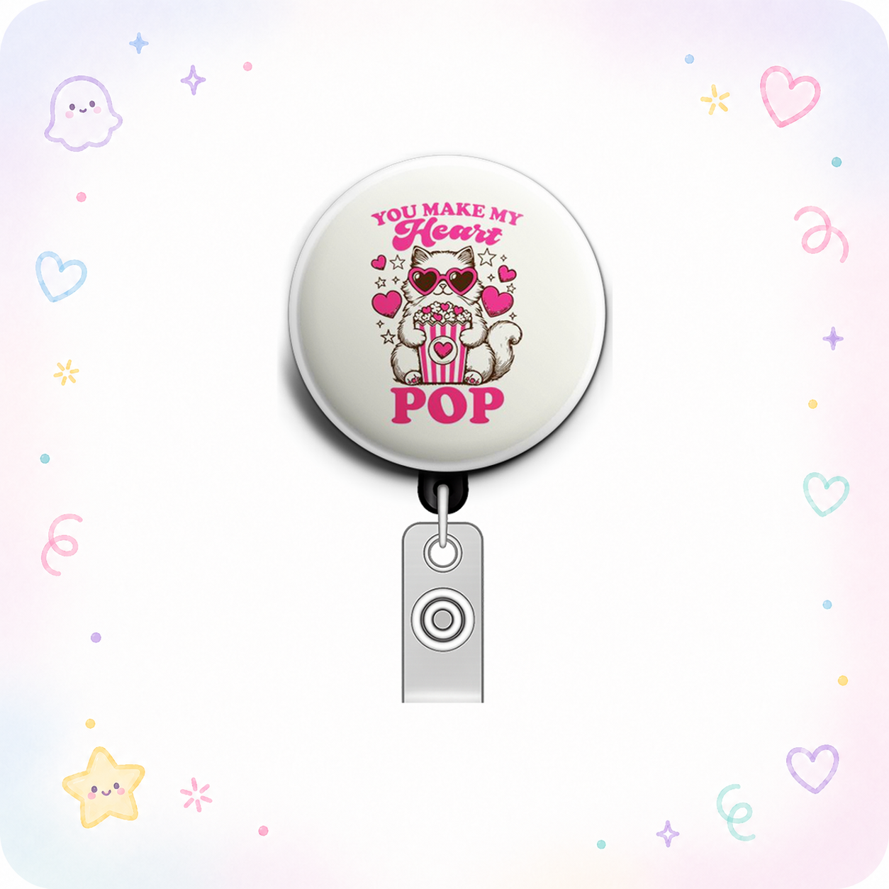 Popcorn Heart Swapfinity Retractable ID Badge Reel - - Topperswap