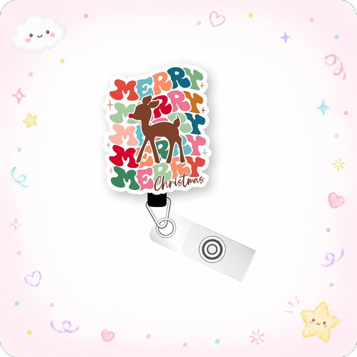 Merry & Bright Reindeer Pop Topper Swapfinity Retractable ID Badge Reel - - Topperswap