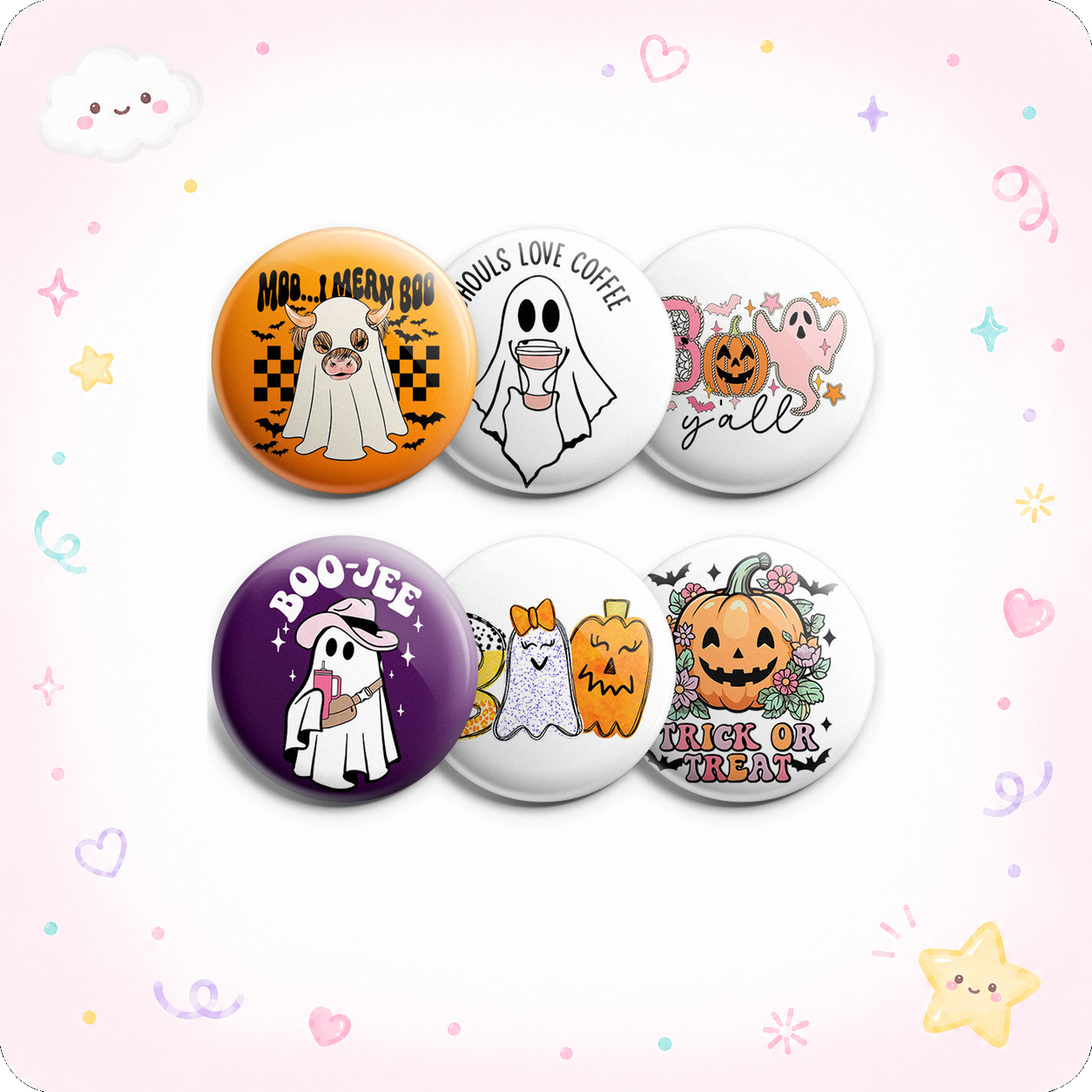 Spooky Patch of Pumpkins and Ghosts Topper 6-Pack (Save 15%) - - Topperswap