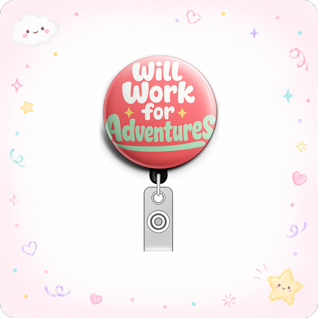 Will Work for Adventures Swapfinity Retractable ID Badge Reel - - Topperswap