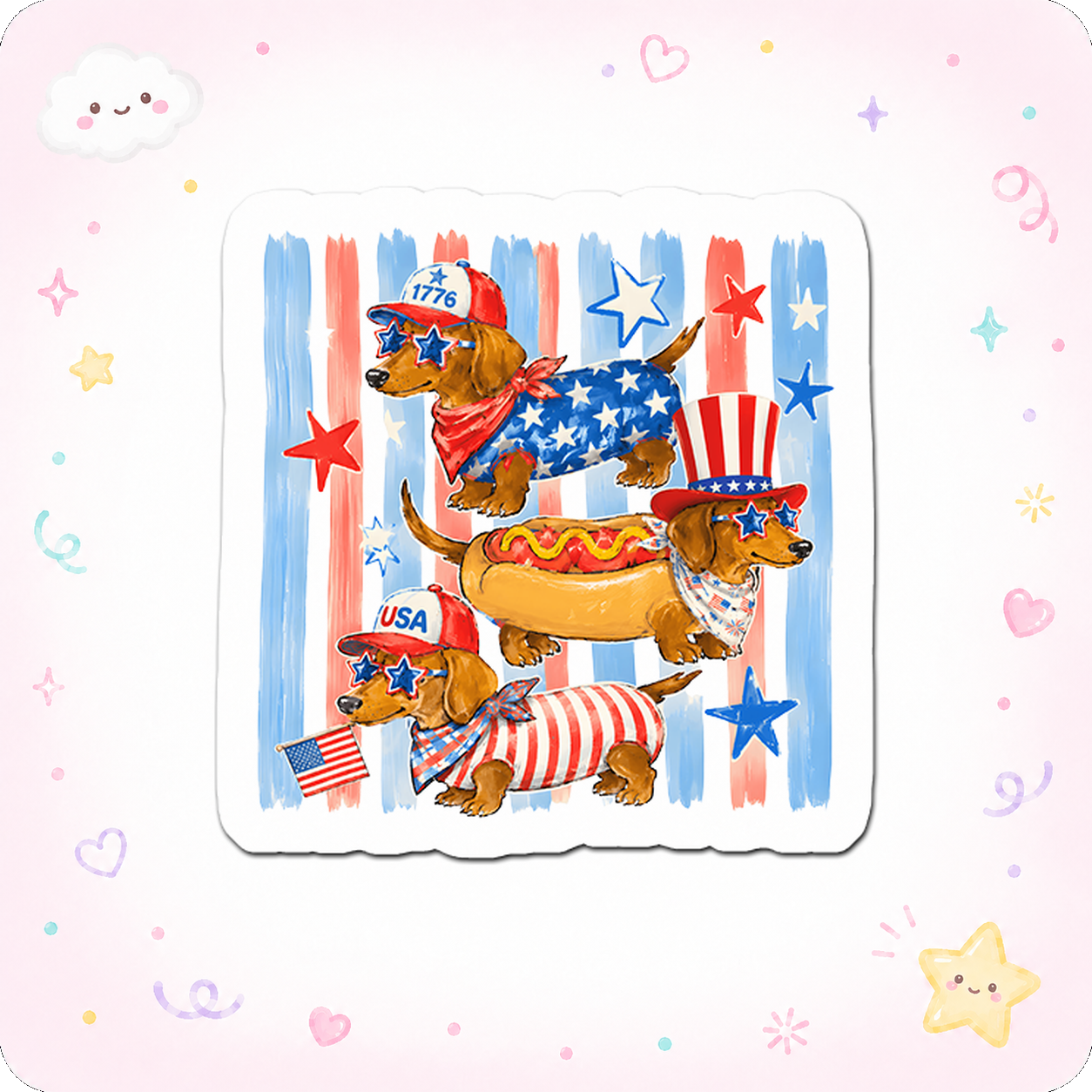 Patriotic Pup Parade Sticker - - Topperswap