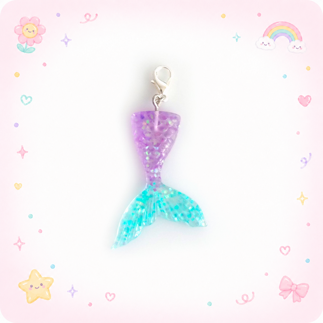 Purple & Aqua Mermaid Tail Charm Badge Reel Add-on - - Topperswap
