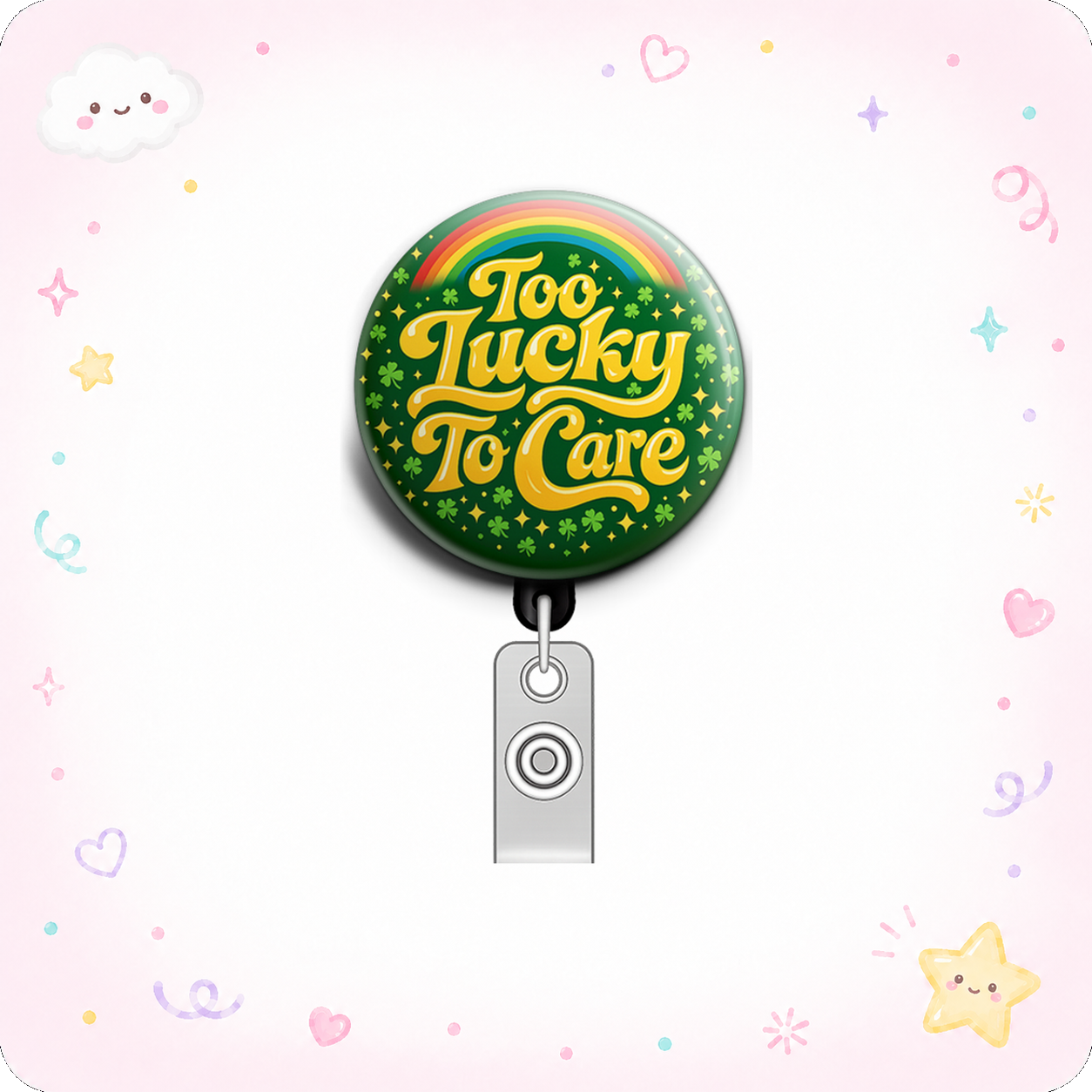 Too Lucky To Care Swapfinity Retractable ID Badge Reel - - Topperswap