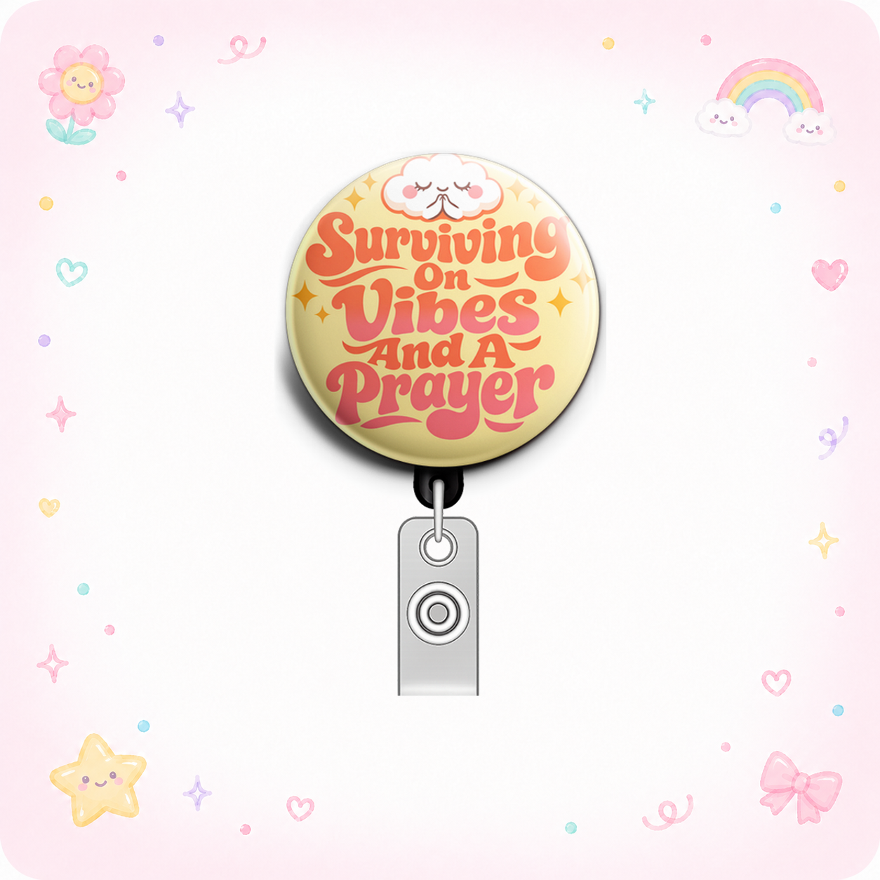 Surviving On Vibes And A Prayer Swapfinity Retractable ID Badge Reel - - Topperswap
