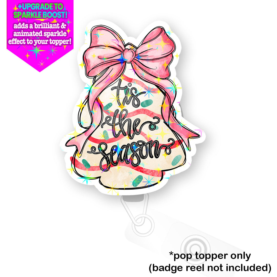 Pink Bow Christmas Tree Snack Cake Pop Topper - Flex - Make it Sparkle - Topperswap