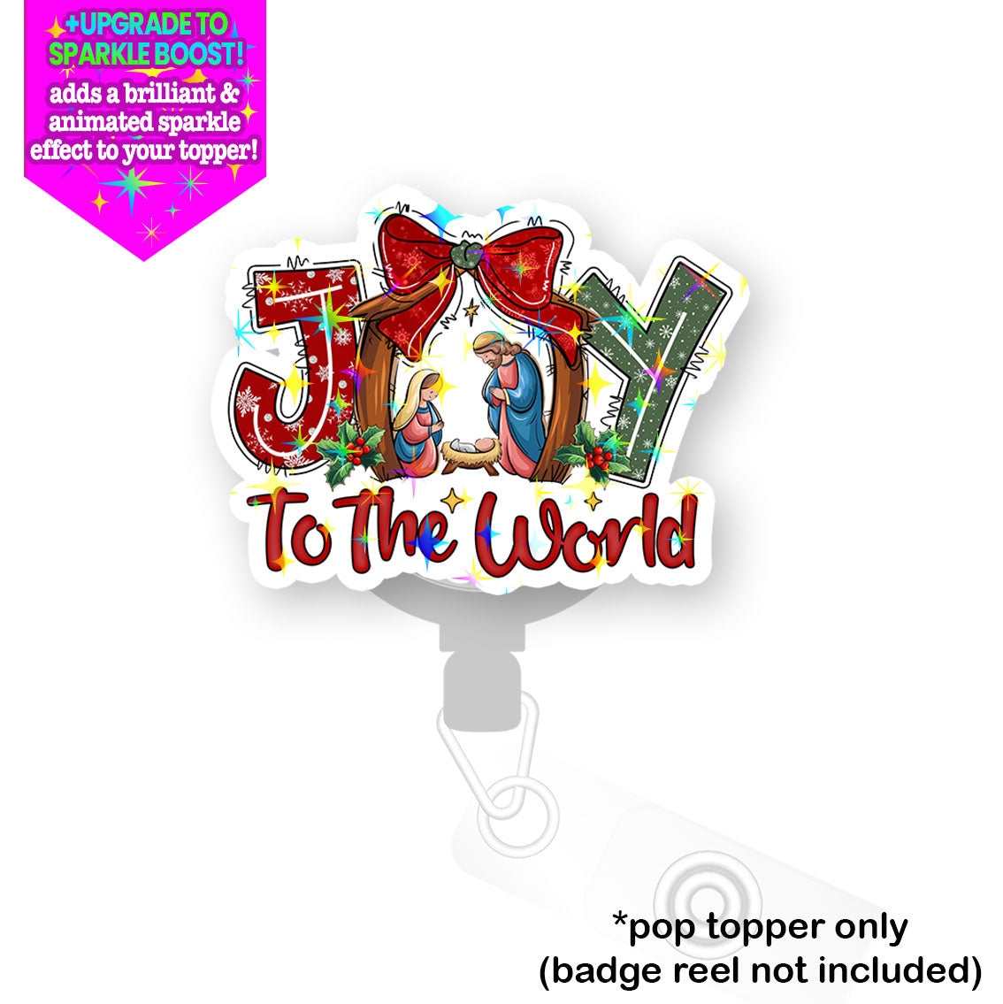 Joy to the World Sparkling Nativity Scene Pop Topper - - Topperswap