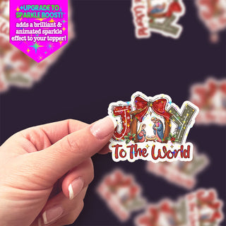 Joy to the World Sparkling Nativity Scene Sticker