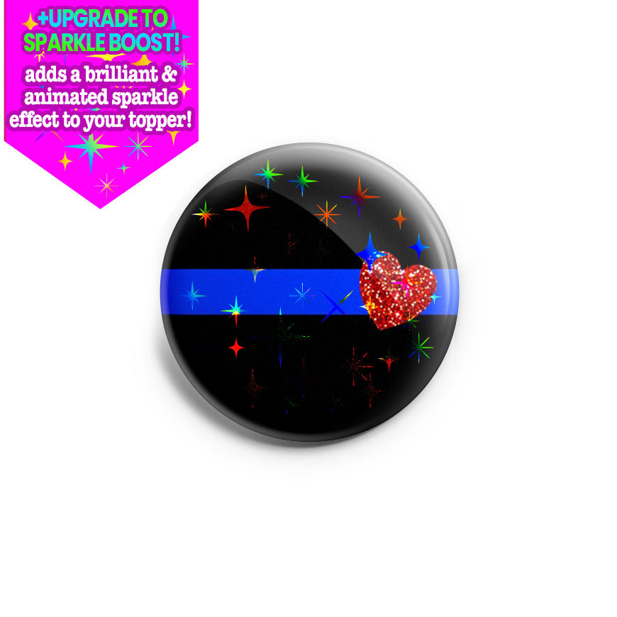 Pretty Thin Blue Line Glitter Heart Topper - - Topperswap