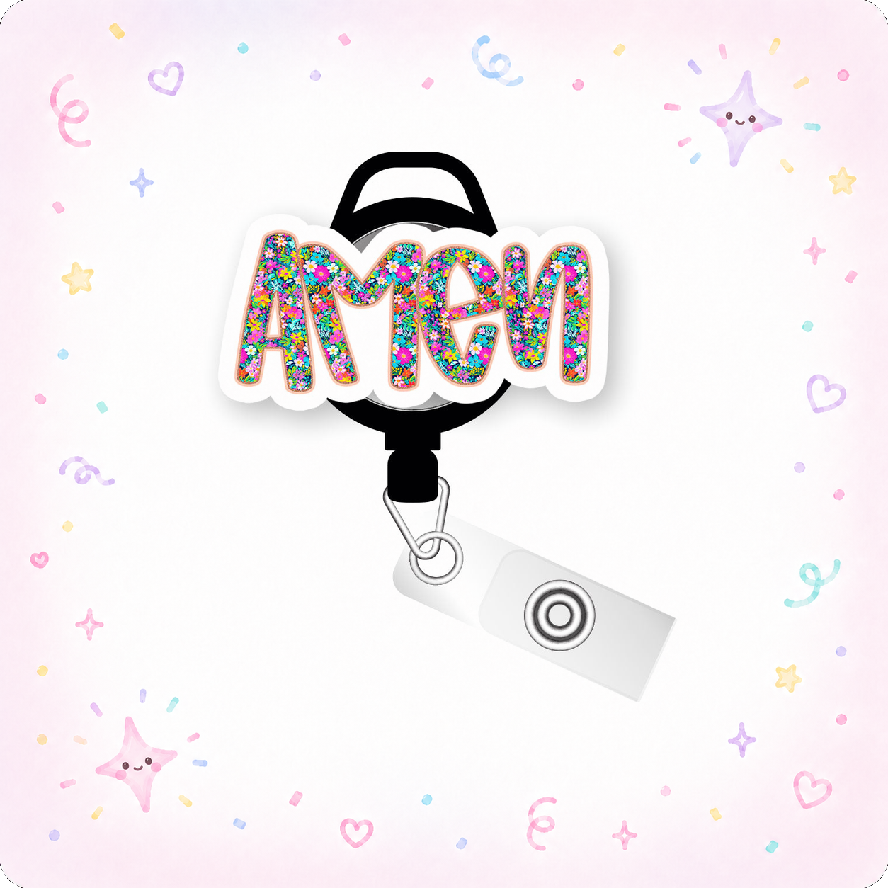 Floral Amen Pop Topper Swapfinity Retractable ID Badge Reel - - Topperswap