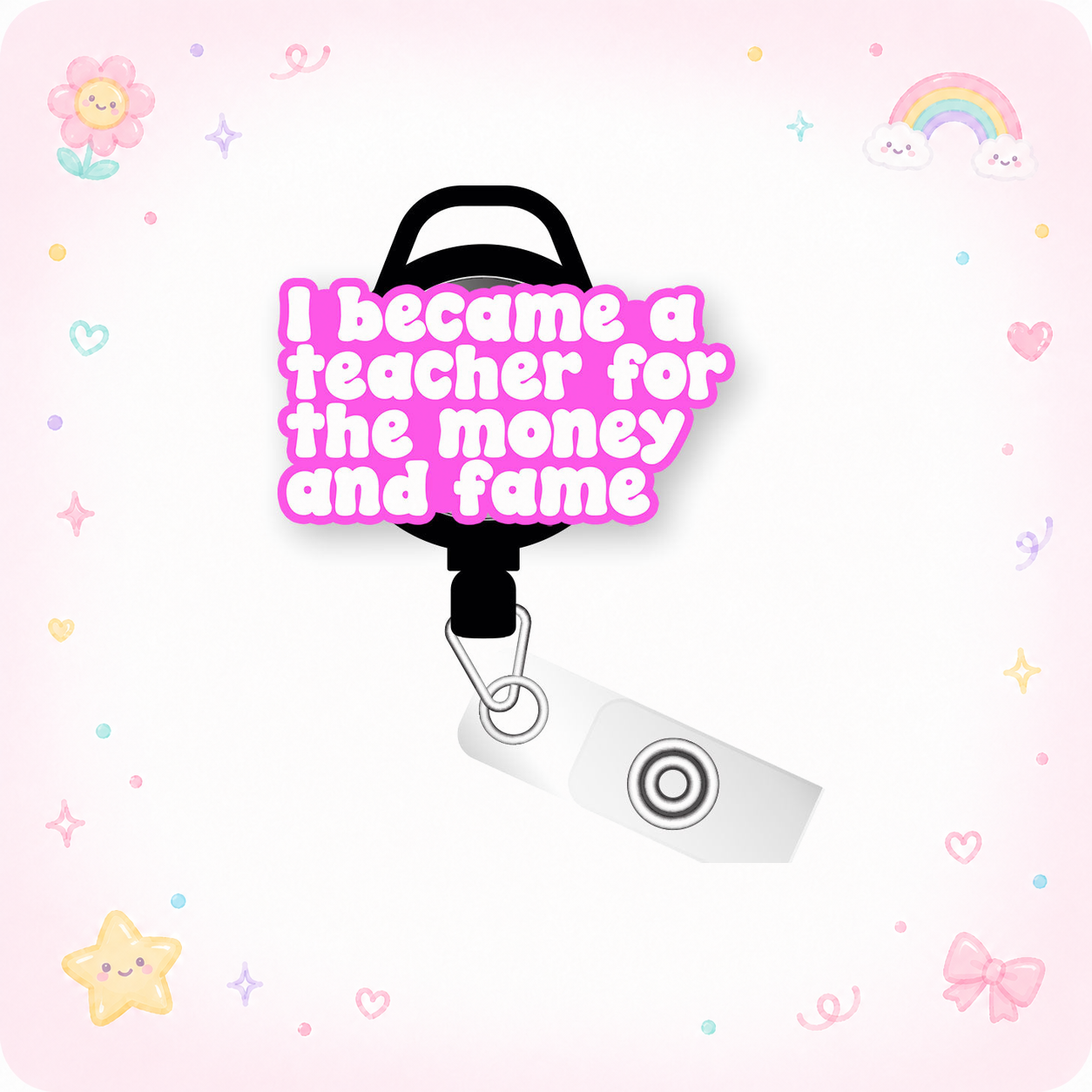 Money and Fame Teacher Pop Topper Swapfinity Retractable ID Badge Reel - - Topperswap