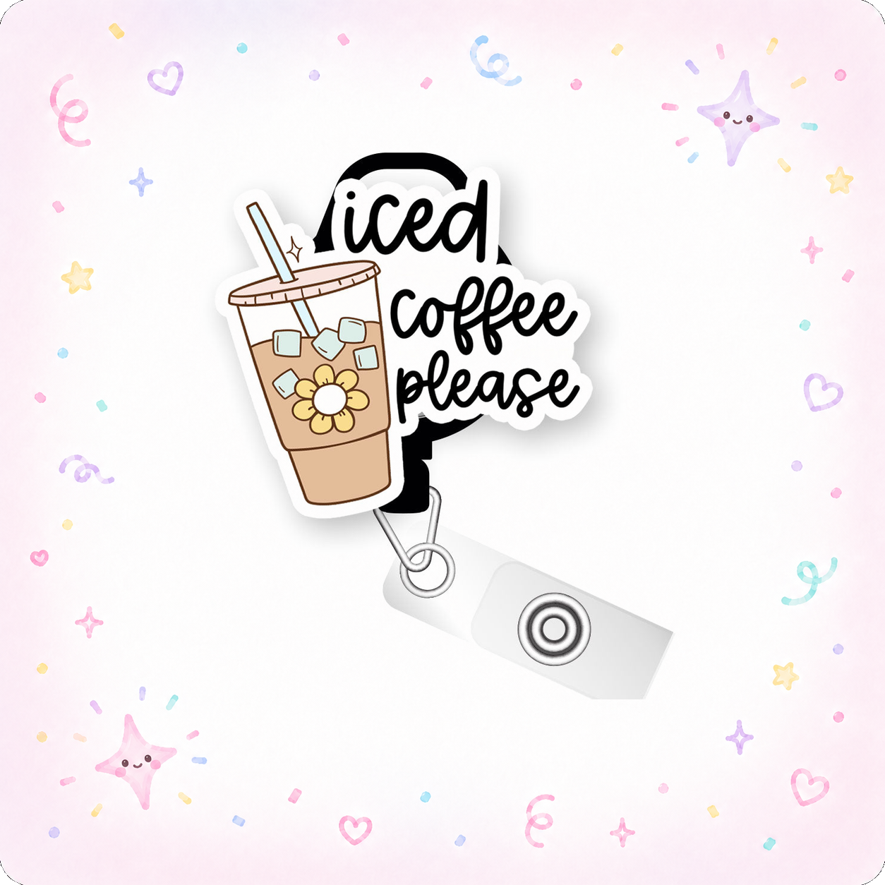 Iced Coffee Please Pop Topper Swapfinity Retractable ID Badge Reel - - Topperswap