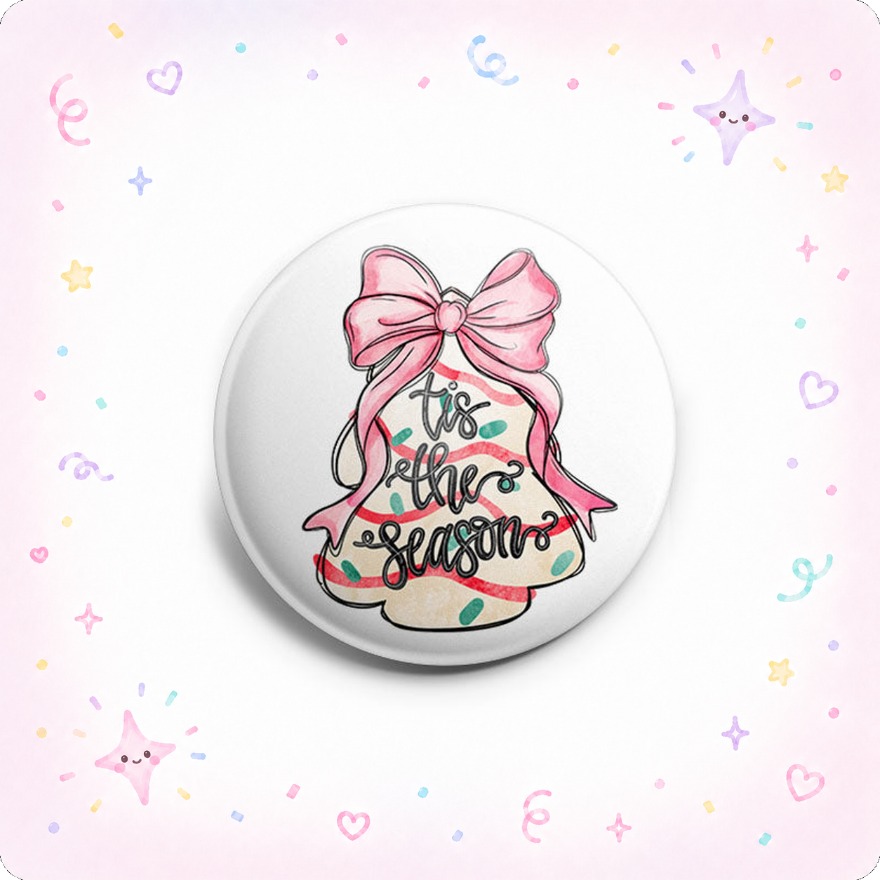 Pink Bow Christmas Tree Snack Cake Topper - - Topperswap