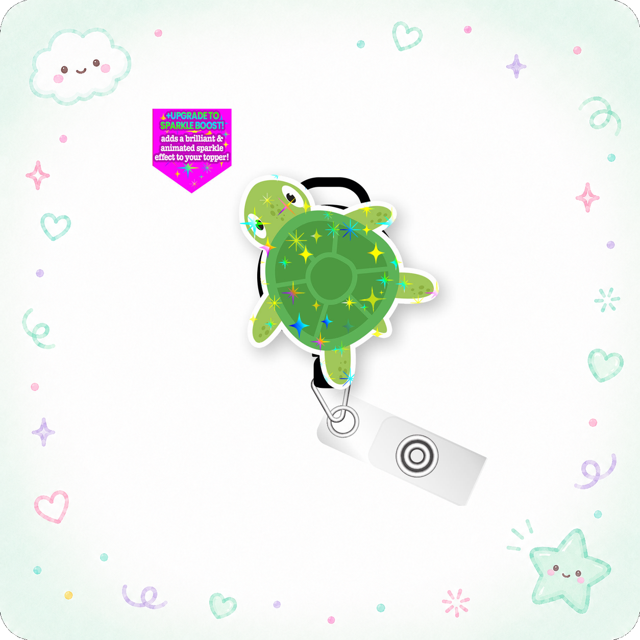Serene Sea Turtle Pop Topper Swapfinity Retractable ID Badge Reel - - Topperswap