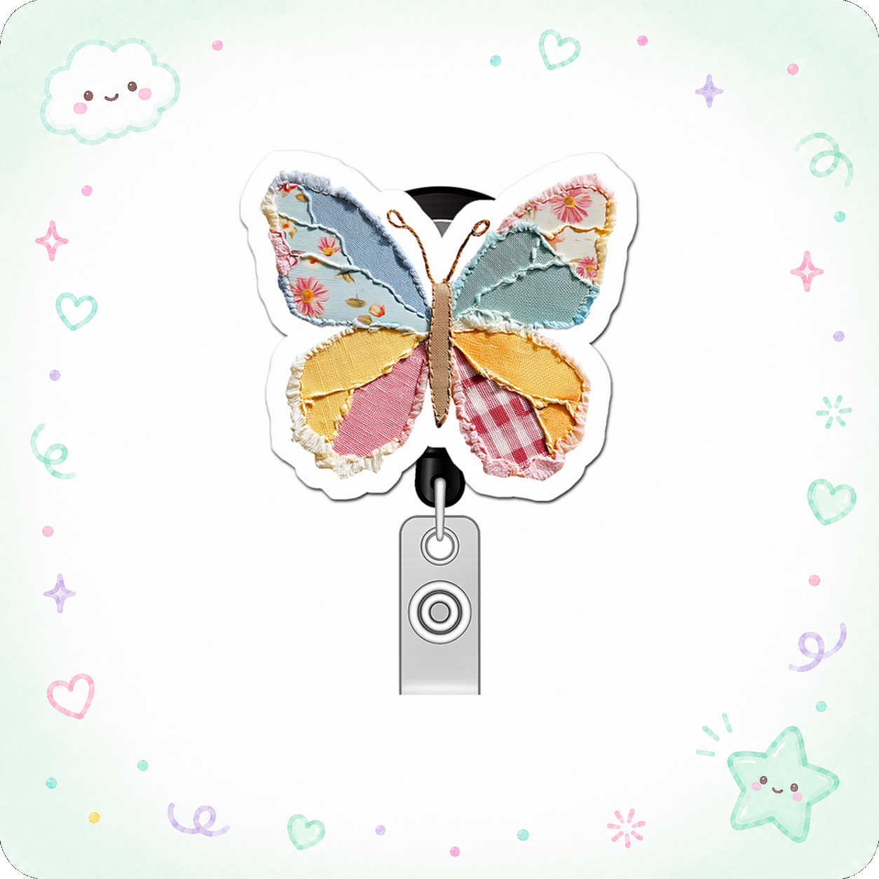 Patchwork Flutter Guru Pop Topper Swapfinity Retractable ID Badge Reel - - Topperswap