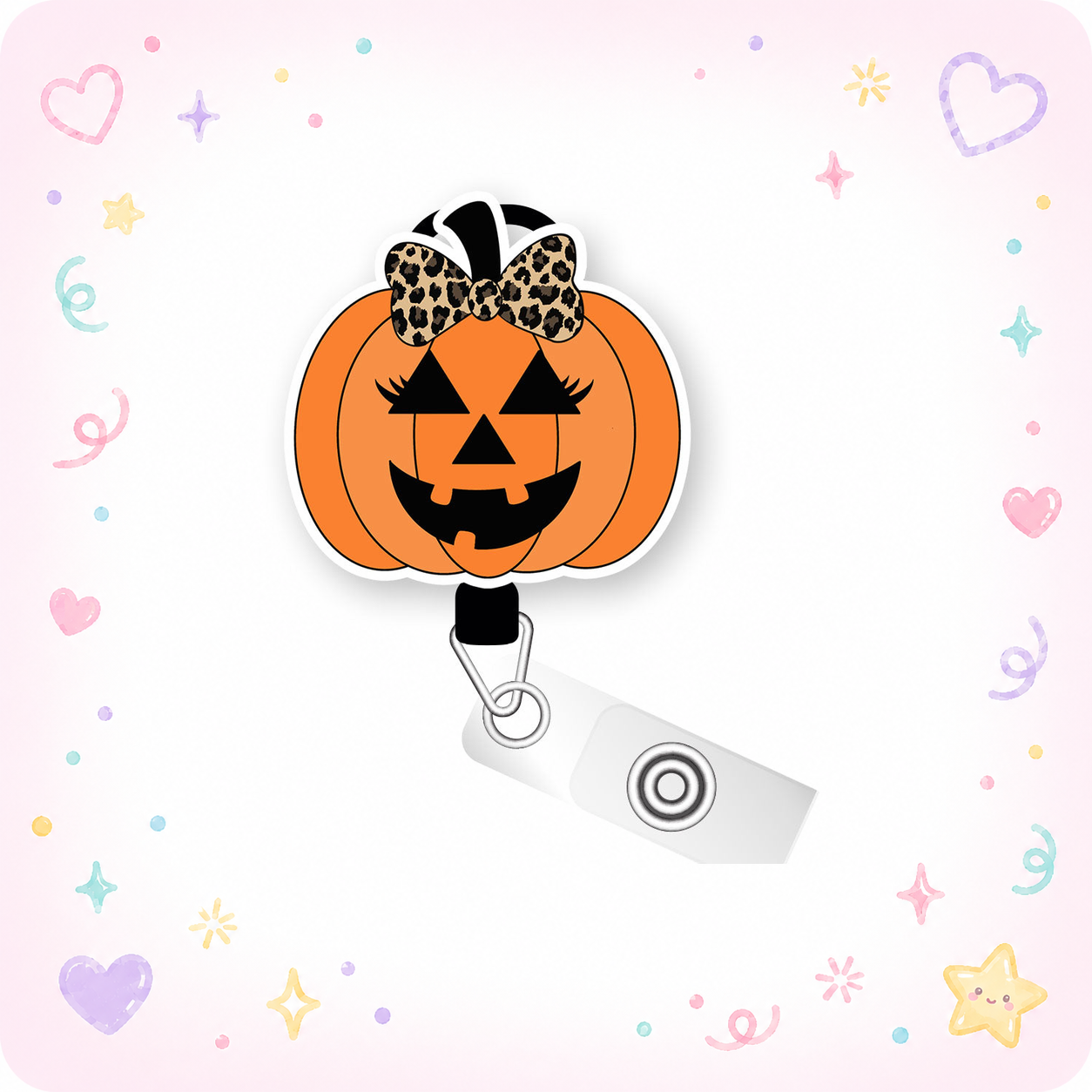 Leopard Glam Pumpkin Pop Topper Swapfinity Retractable ID Badge Reel - - Topperswap