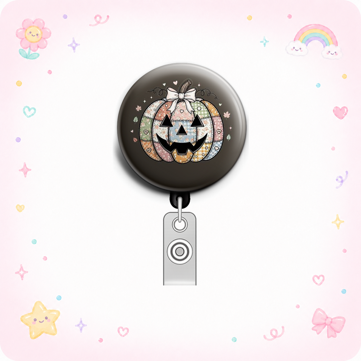 Patchwork Pumpkin Swapfinity Retractable ID Badge Reel - - Topperswap