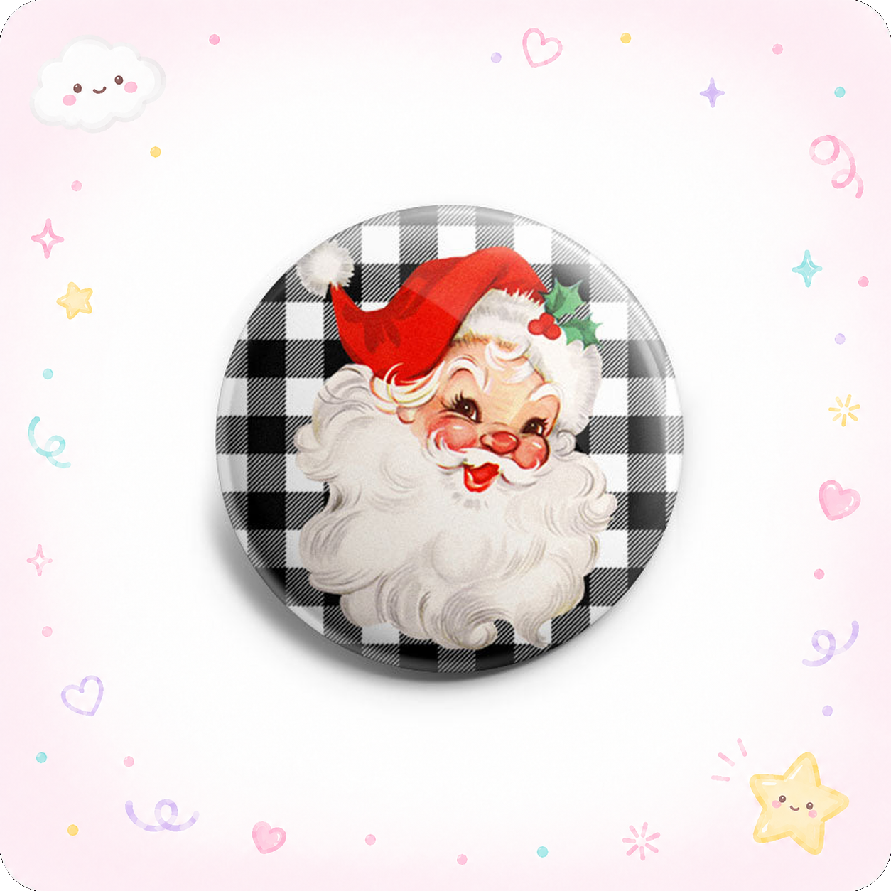 Classic Santa on Buffalo Plaid Topper - - Topperswap