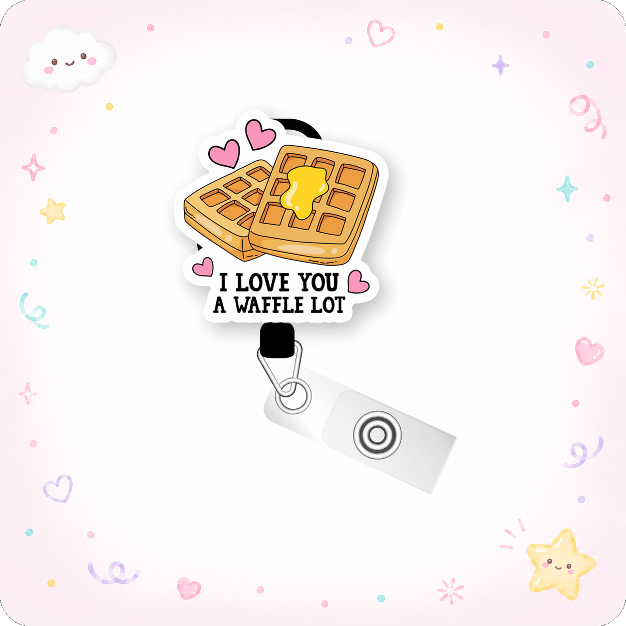 I Love You a Waffle Lot Pop Topper Swapfinity Retractable ID Badge Reel - - Topperswap