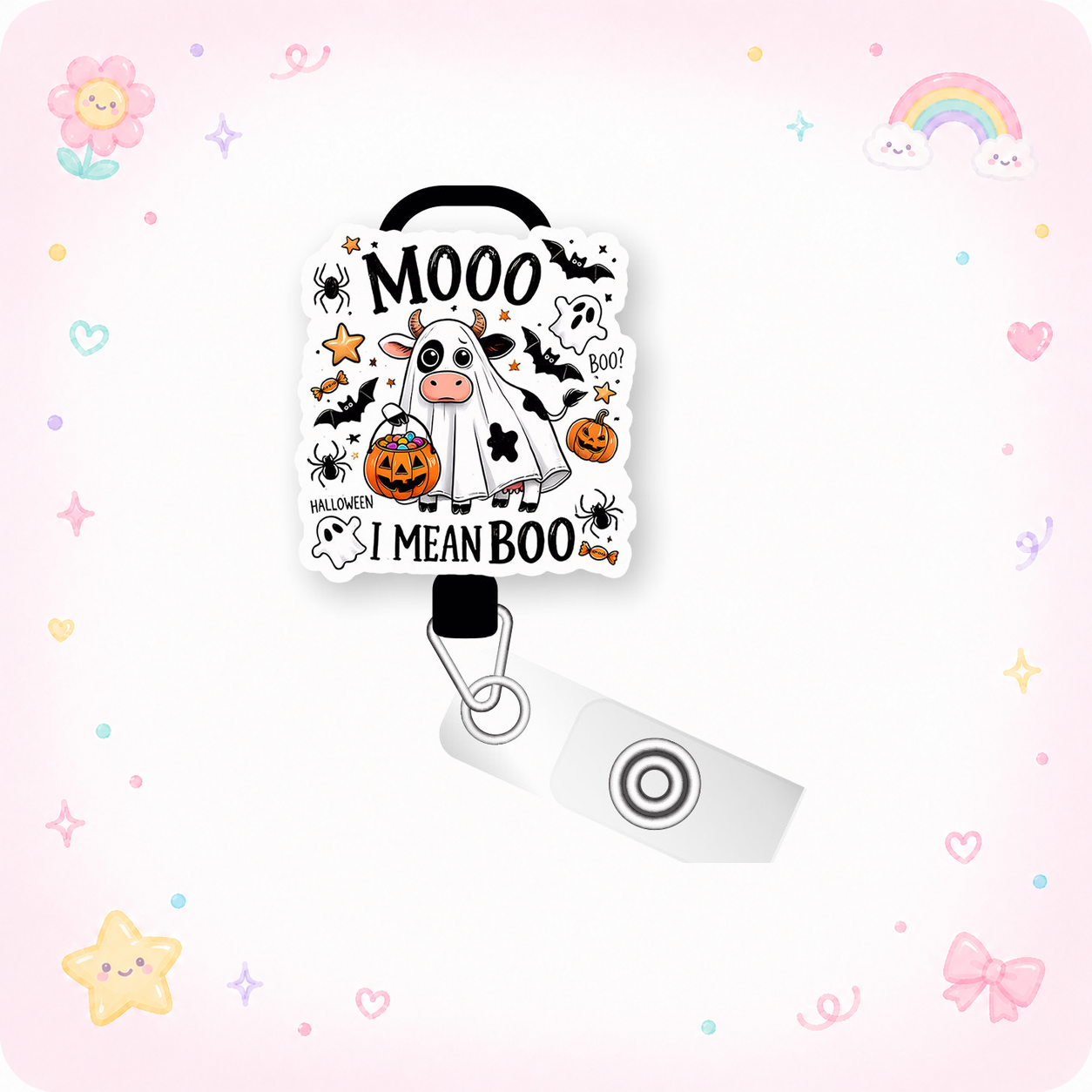 Mooo I Mean Boo Pop Topper Swapfinity Retractable ID Badge Reel - - Topperswap