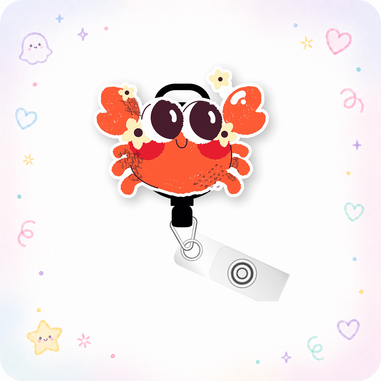 Cheerful Crab Pop Topper Swapfinity Retractable ID Badge Reel - - Topperswap
