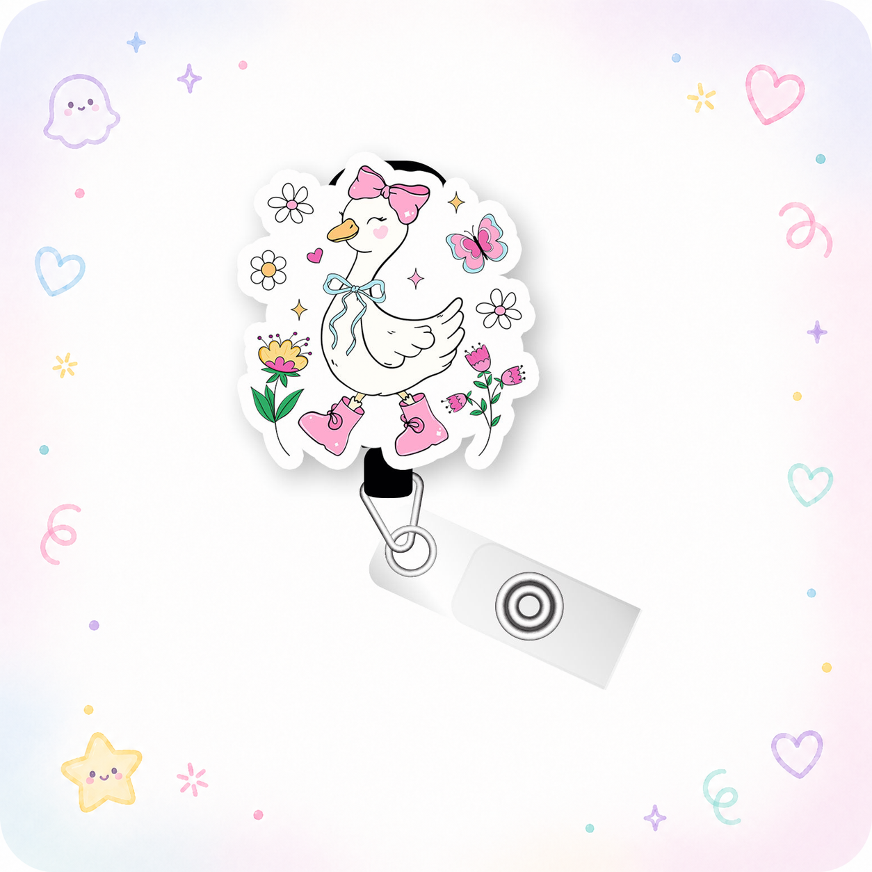 Spring Stroll Goose Pop Topper Swapfinity Retractable ID Badge Reel - - Topperswap