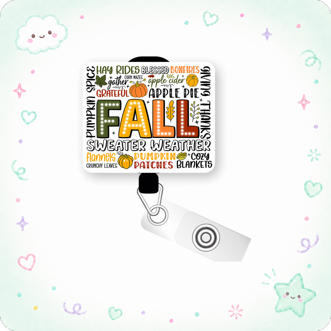 Fall Festivities Collage Pop Topper Swapfinity Retractable ID Badge Reel - - Topperswap
