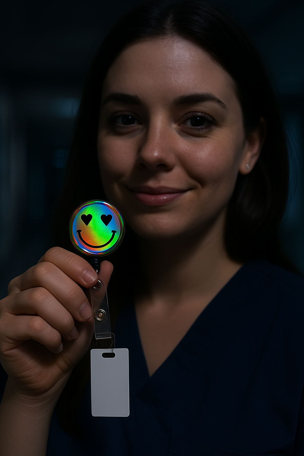 Holographic Heart-Eye Smile Face Topper Swapfinity Retractable ID Badge Reel - - Topperswap