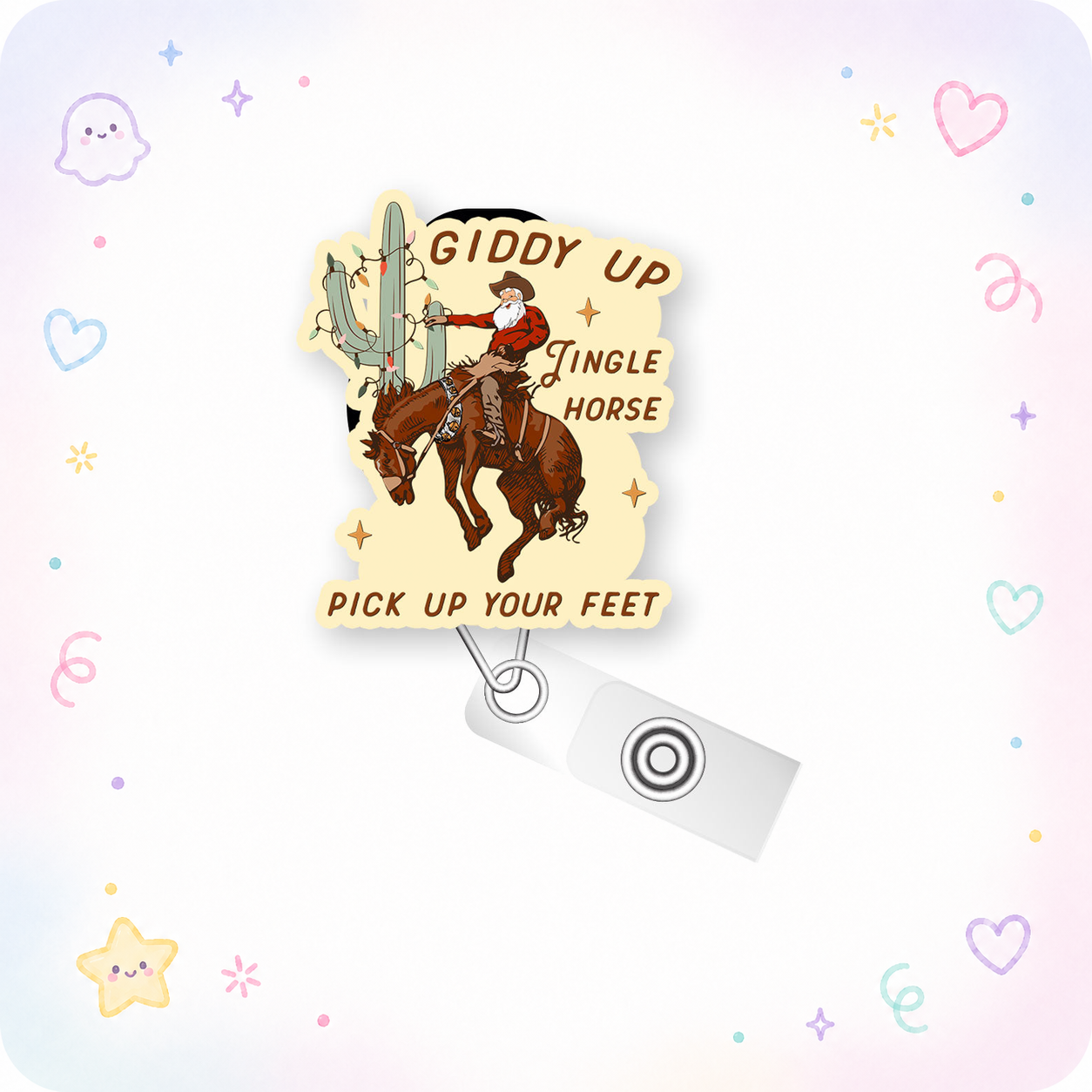 Giddy Up Christmas Cowboy Pop Topper Swapfinity Retractable ID Badge Reel - - Topperswap