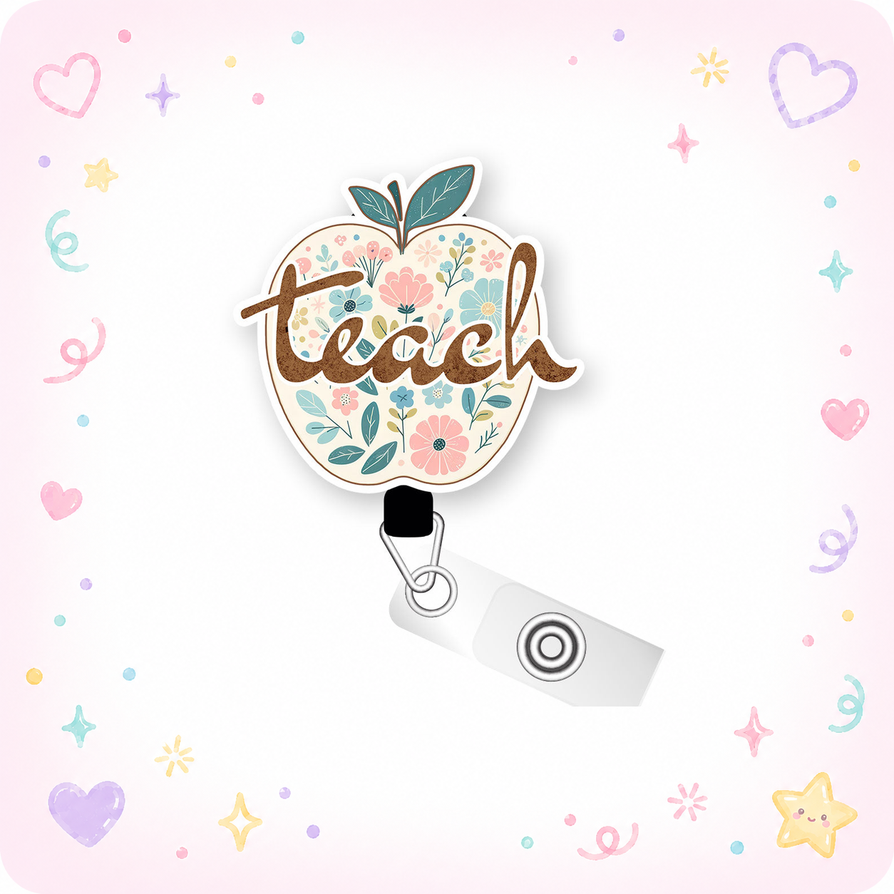 Floral Teach Pop Topper Swapfinity Retractable ID Badge Reel - - Topperswap