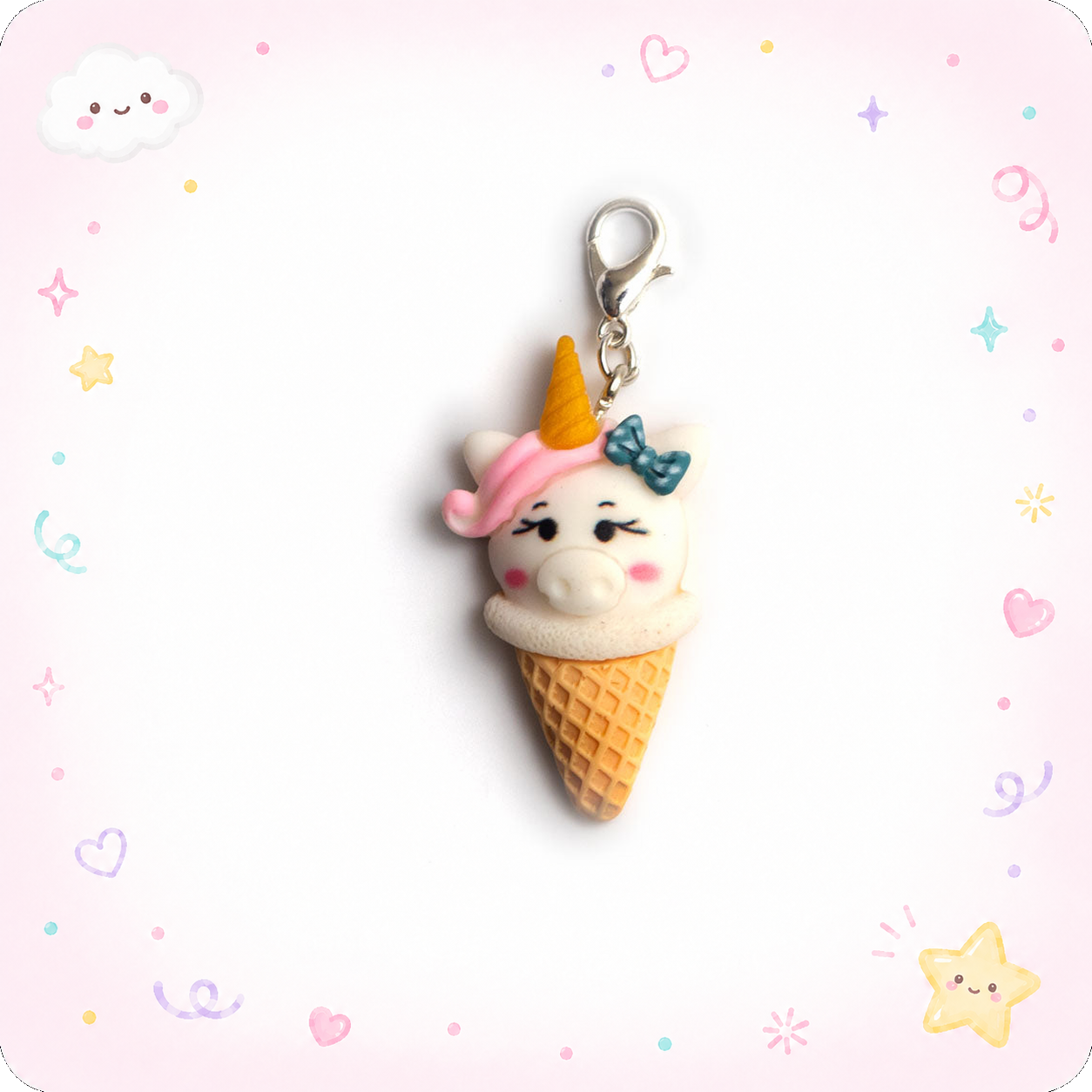 Ice Cream Unicorn Charm Badge Reel Add-on - - Topperswap