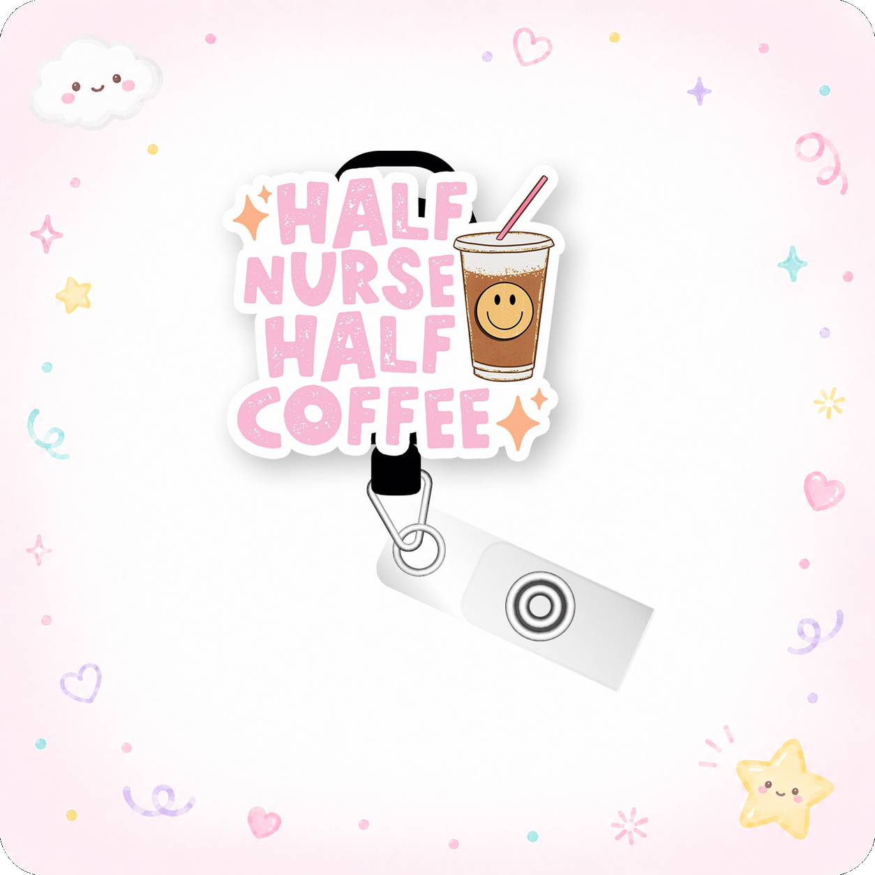 Half Nurse Half Coffee Pop Topper Swapfinity Retractable ID Badge Reel - - Topperswap